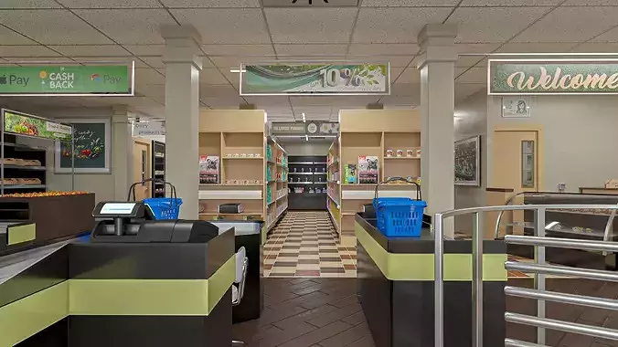 Grocery Store With Range of Products 3D model view 2
