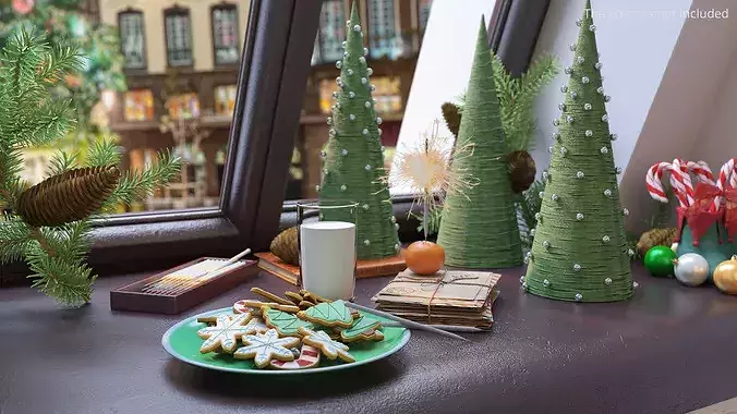 Festive Christmas Composition with Sparklers and Treats 3D model view 2