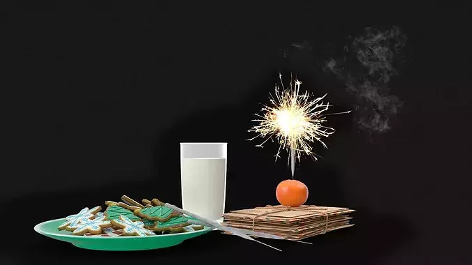 Festive Christmas Composition with Sparklers and Treats 3D model view 3