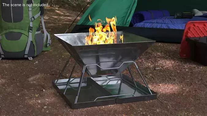 Compact Foldable Fire Pit with Fire 3D model view 2