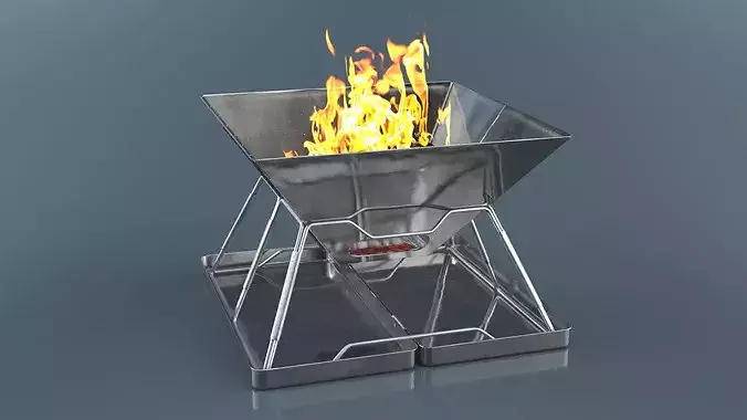 Compact Foldable Fire Pit with Fire 3D model view 3