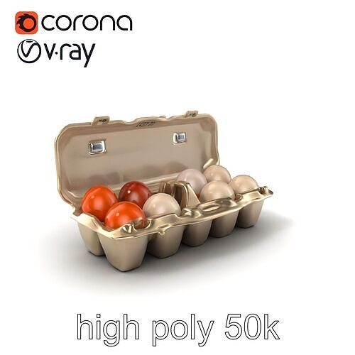 Egg Carton and Eggs Model Pack Low-poly 3D model view 2