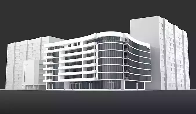 Modern Office Building with Surrounding Buildings Set 3D model
