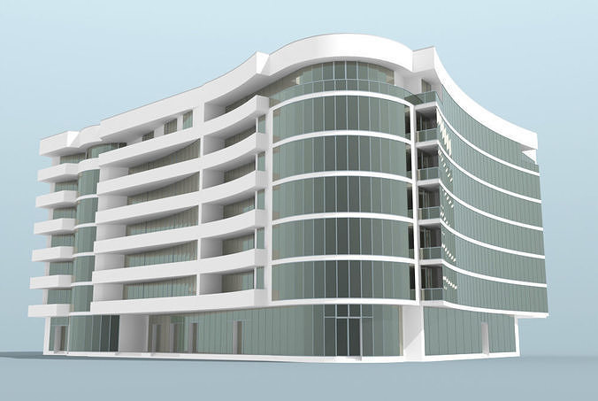 Modern Office Building with Surrounding Buildings Set 3D model view 2