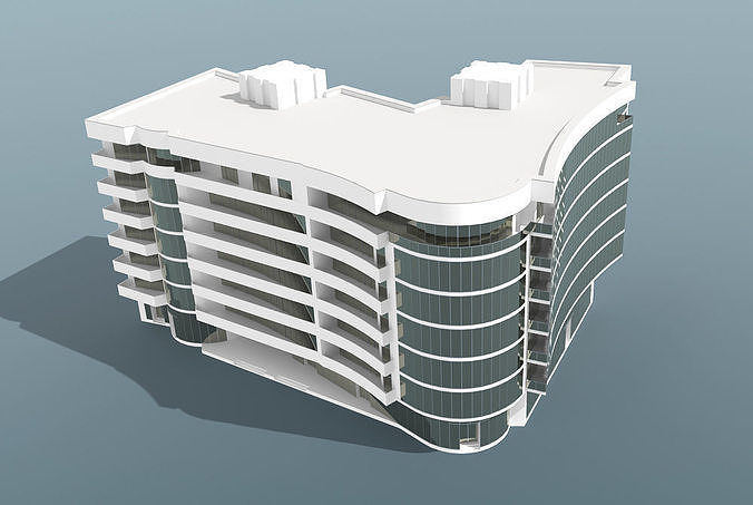 Modern Office Building with Surrounding Buildings Set 3D model view 3