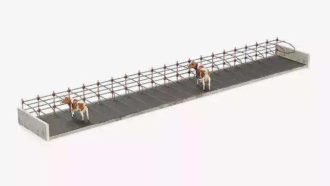 Cow Stalls and Cow 3D model view 2
