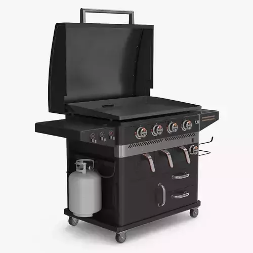 Air Fryer Gas Grill with Propane Tank and Storage Black 3D model view 2