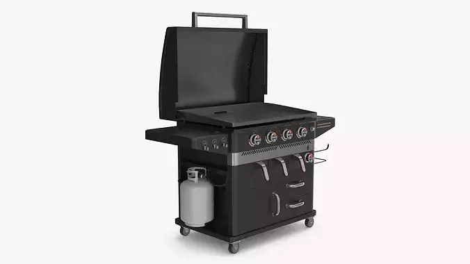 Air Fryer Gas Grill with Propane Tank and Storage Black 3D model view 3