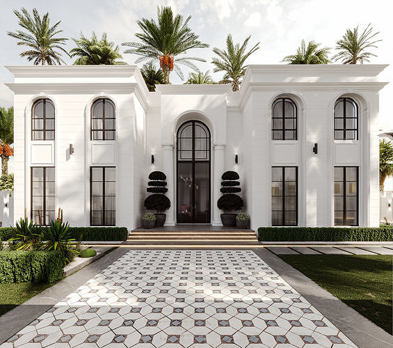 Classic White Villa 3d Model 3D model view 2