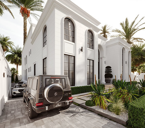 Classic White Villa 3d Model 3D model view 3
