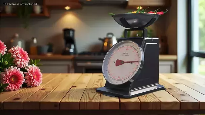 Analog Kitchen Scale with Chili Peppers Black 3D model view 2