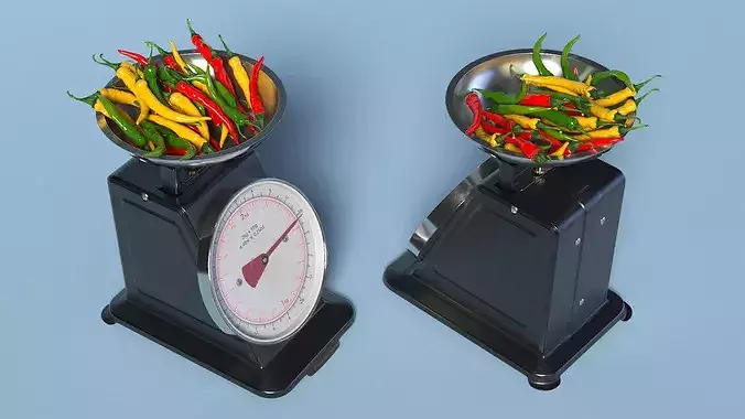 Analog Kitchen Scale with Chili Peppers Black 3D model view 3