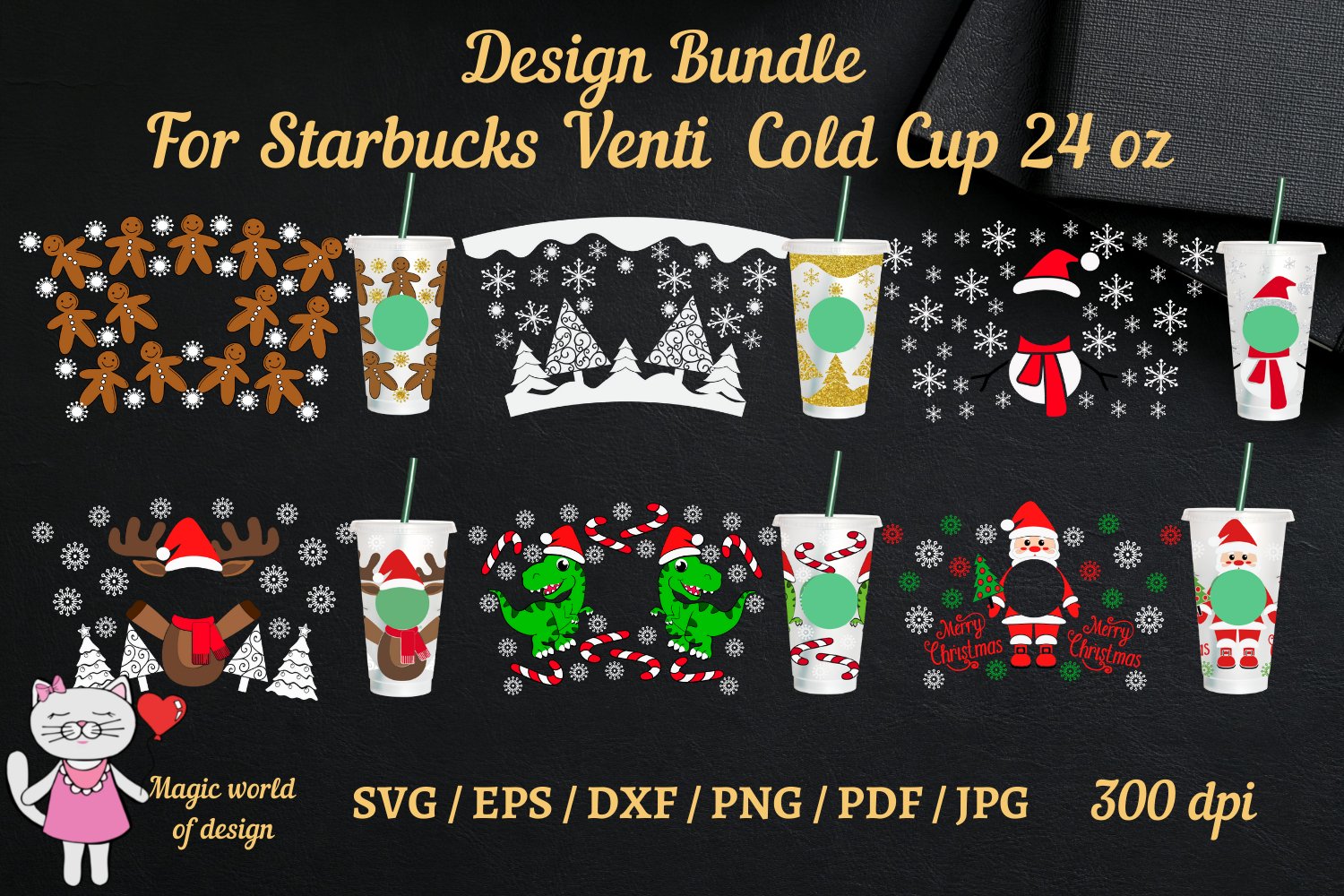 Christmas bundle Svg, for Full Wrap Venti Cold Cup 24 oz