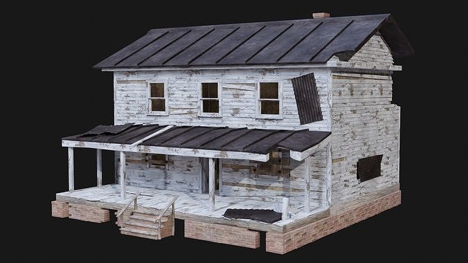 HOUSE BUILDING POSTAPO POST APO DESTROYED WOODEN OLD RUIN CITY Low-poly 3D model view 2