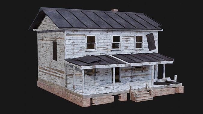 HOUSE BUILDING POSTAPO POST APO DESTROYED WOODEN OLD RUIN CITY Low-poly 3D model view 3