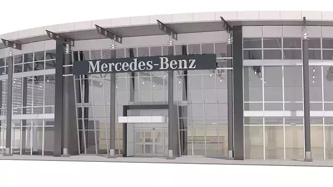 Mercedes-Benz Car Dealership Building with Interior 3D model view 2
