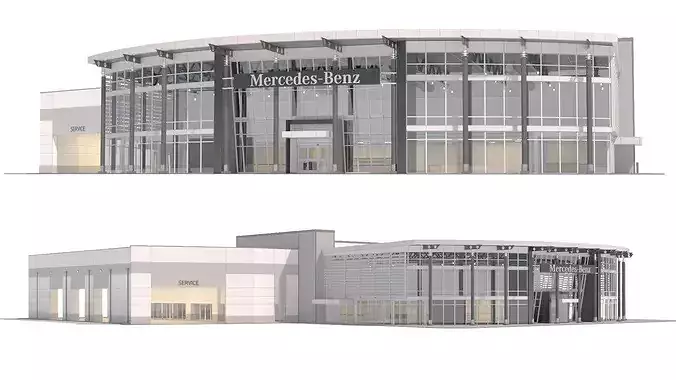 Mercedes-Benz Car Dealership Building with Interior 3D model view 3