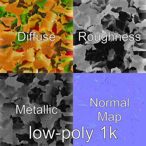 Classic Cheeseburger Realistic Textures model pack Low-poly 3D model view 2