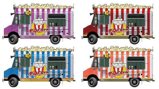 PopCorn Food Truck Low-poly 3D model view 2