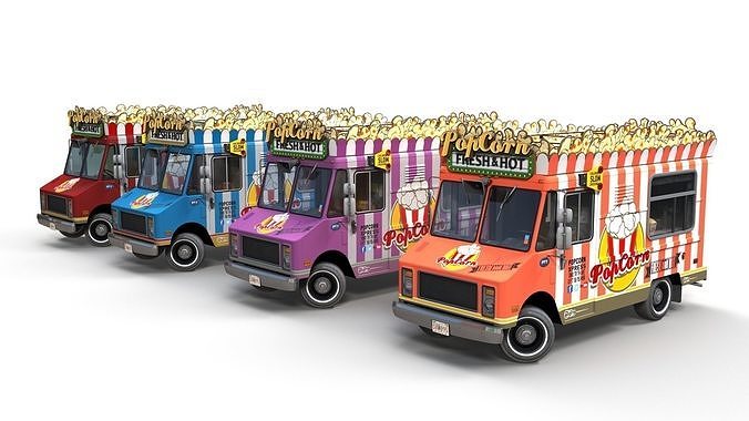 PopCorn Food Truck Low-poly 3D model view 3