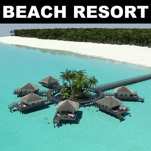 Holiday Beach Hut Scene 3D model view 2