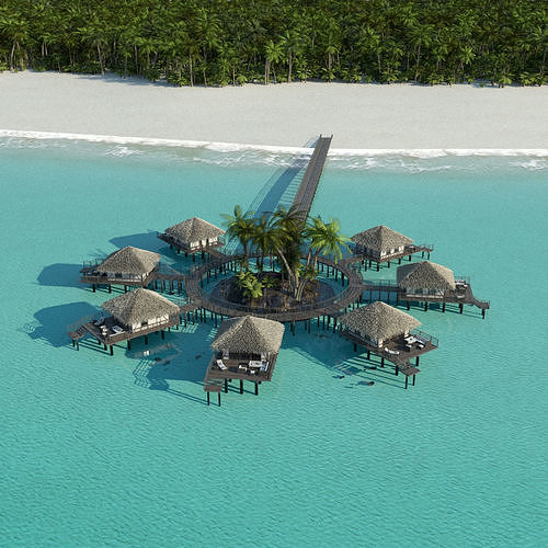 Holiday Beach Hut Scene 3D model view 3