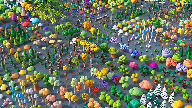 Vegetation Low-poly 3D model view 2
