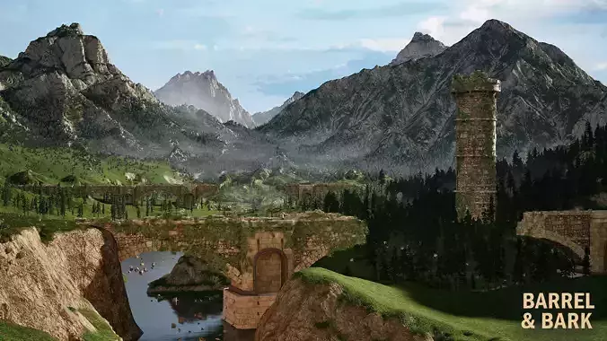 Forgotten Valley Ruins Environment Low-poly 3D model view 3
