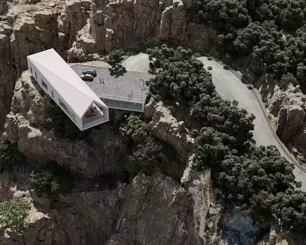 Beyond the cliff line- Villa exterior scene 3D model view 2