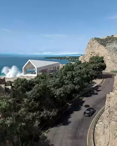 Beyond the cliff line- Villa exterior scene 3D model view 3