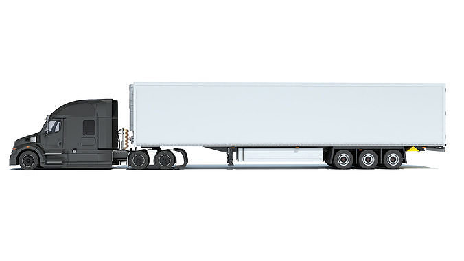 Truck with Refrigerator Trailer 3D model view 2