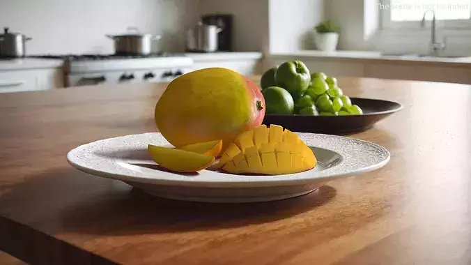 Food Fresh Mango with Cubed Half and Slice Yellow Low-poly 3D model view 3
