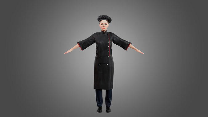 Female Chef Rigged Low-poly 3D model view 2