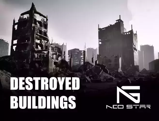 Low Poly Destroyed Buildings Low-poly 3D model