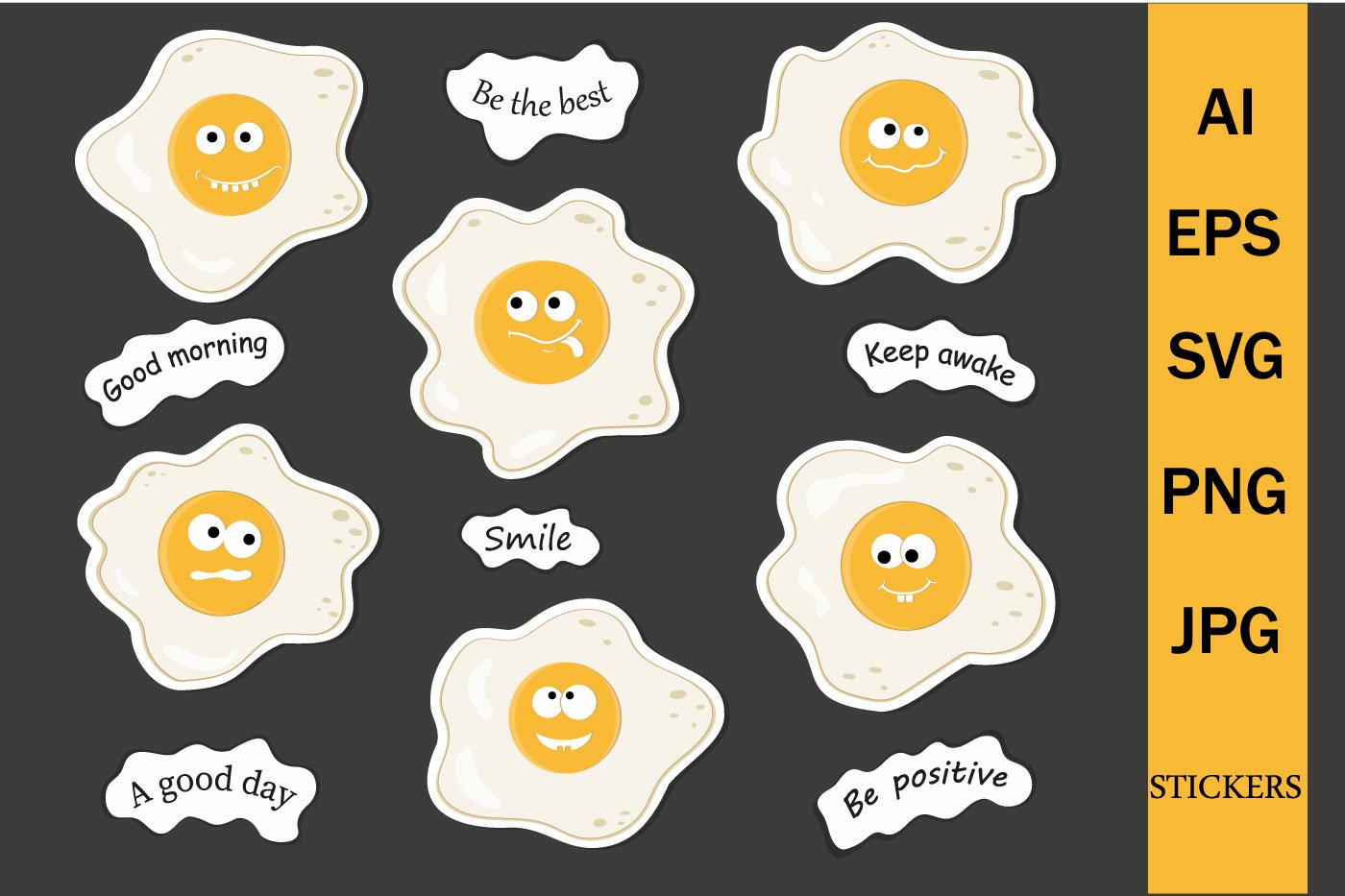 Cartoon Characters fried eggs, Stickers For Printing