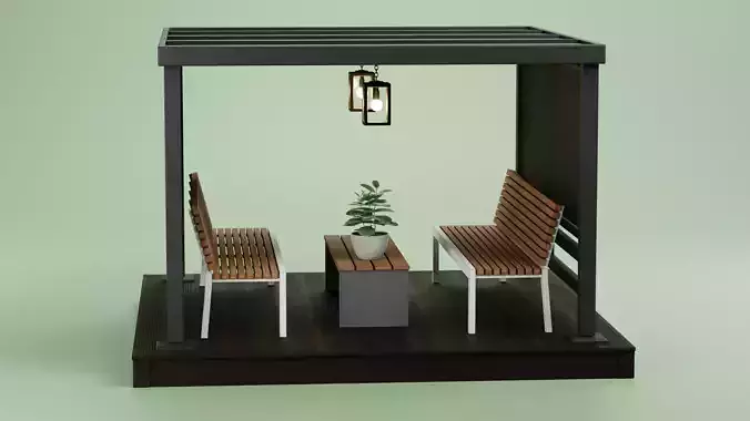 Gazebo Setup V5 - Modern Compact Pavilion Scene 3D model