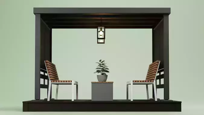 Gazebo Setup V5 - Modern Compact Pavilion Scene 3D model view 3