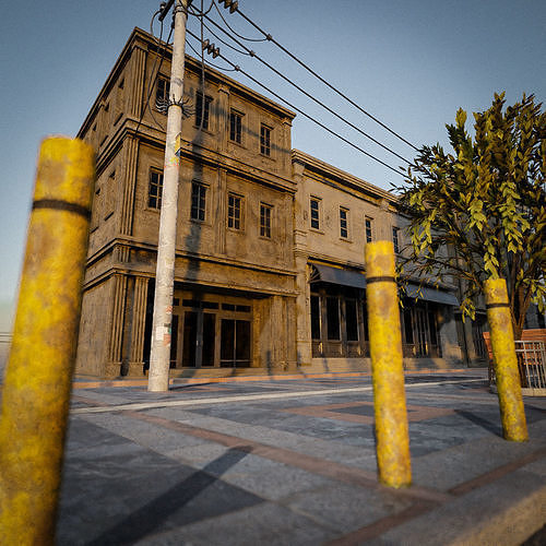 CITY STREET SCENE WITH ALL THE ASSET Low-poly 3D model view 3