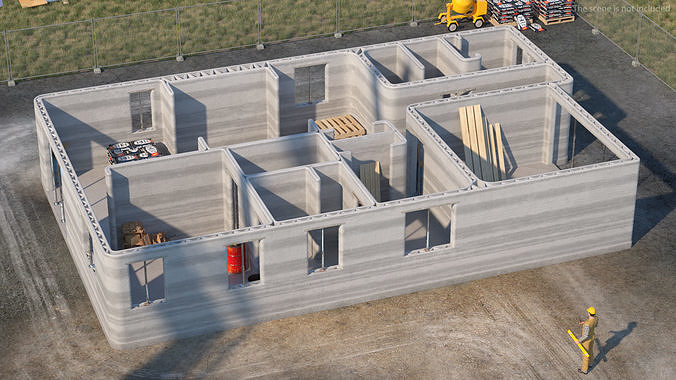 3D Printed Concrete House Structure 3D model view 3