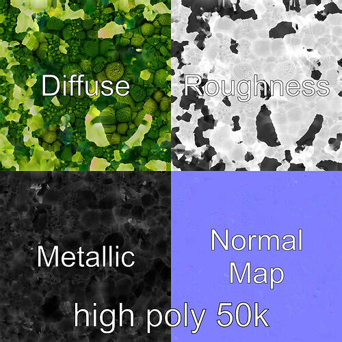 Detailed Green Broccoli Model Pack Low-poly 3D model view 2