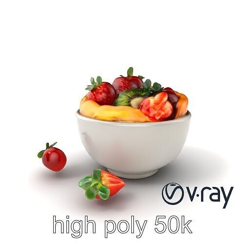 Nordic Dessert Bowl with Strawberry and Kiwi Gallete model pack Low-poly 3D model view 2