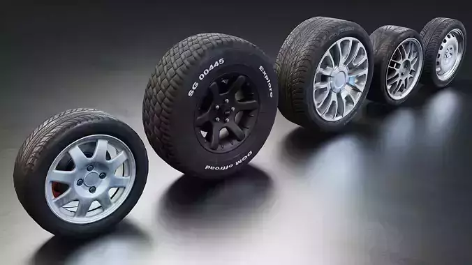 Realistic Car Tire Set Low-poly 3D model