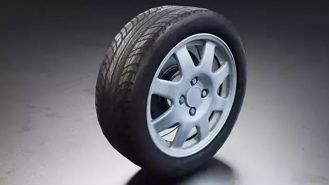 Realistic Car Tire Set Low-poly 3D model view 3