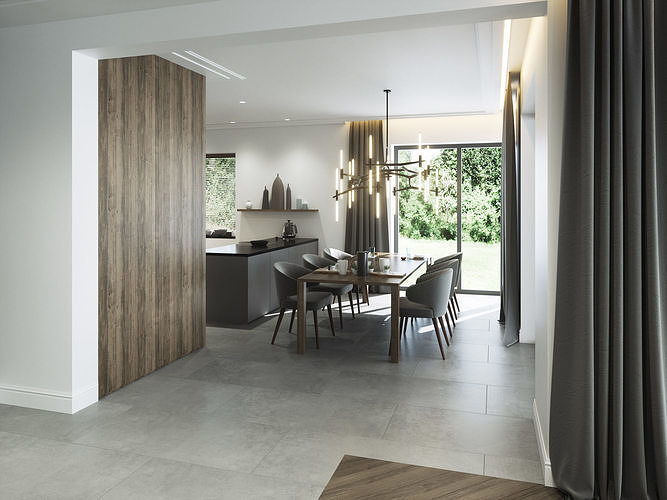 Living Room and Kitchen Scene for Cinema 4D and Octane Render 3D model view 3