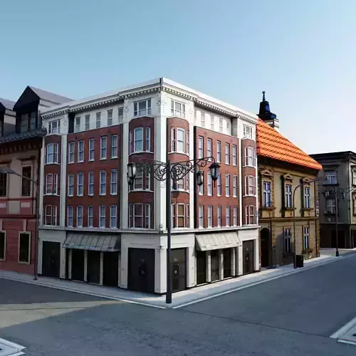 Realistic City with buildings and trees Low-poly 3D model