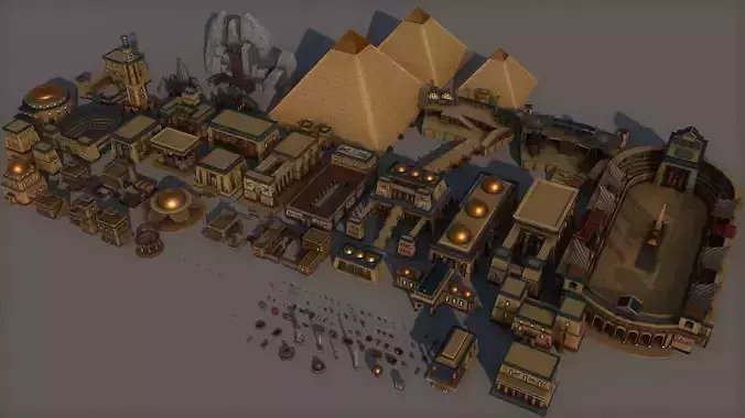 Ancient Egyptian City Pack Low-poly 3D model view 3