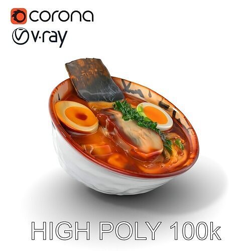 Traditional Japanese Ramen Bowl model pack Low-poly 3D model view 2