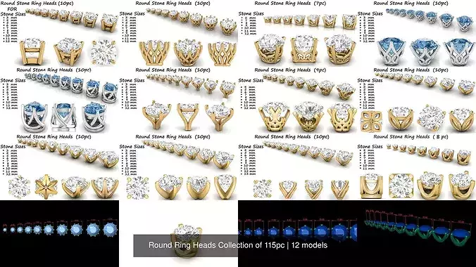 Round Ring Heads Collection of 115pc 3D Model Pack