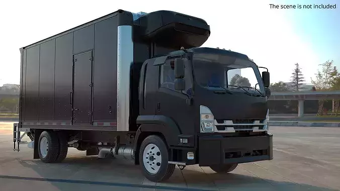 Cargo Delivery Box Truck Black Rigged 3D model view 3