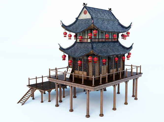 Chinese House 3D model view 3